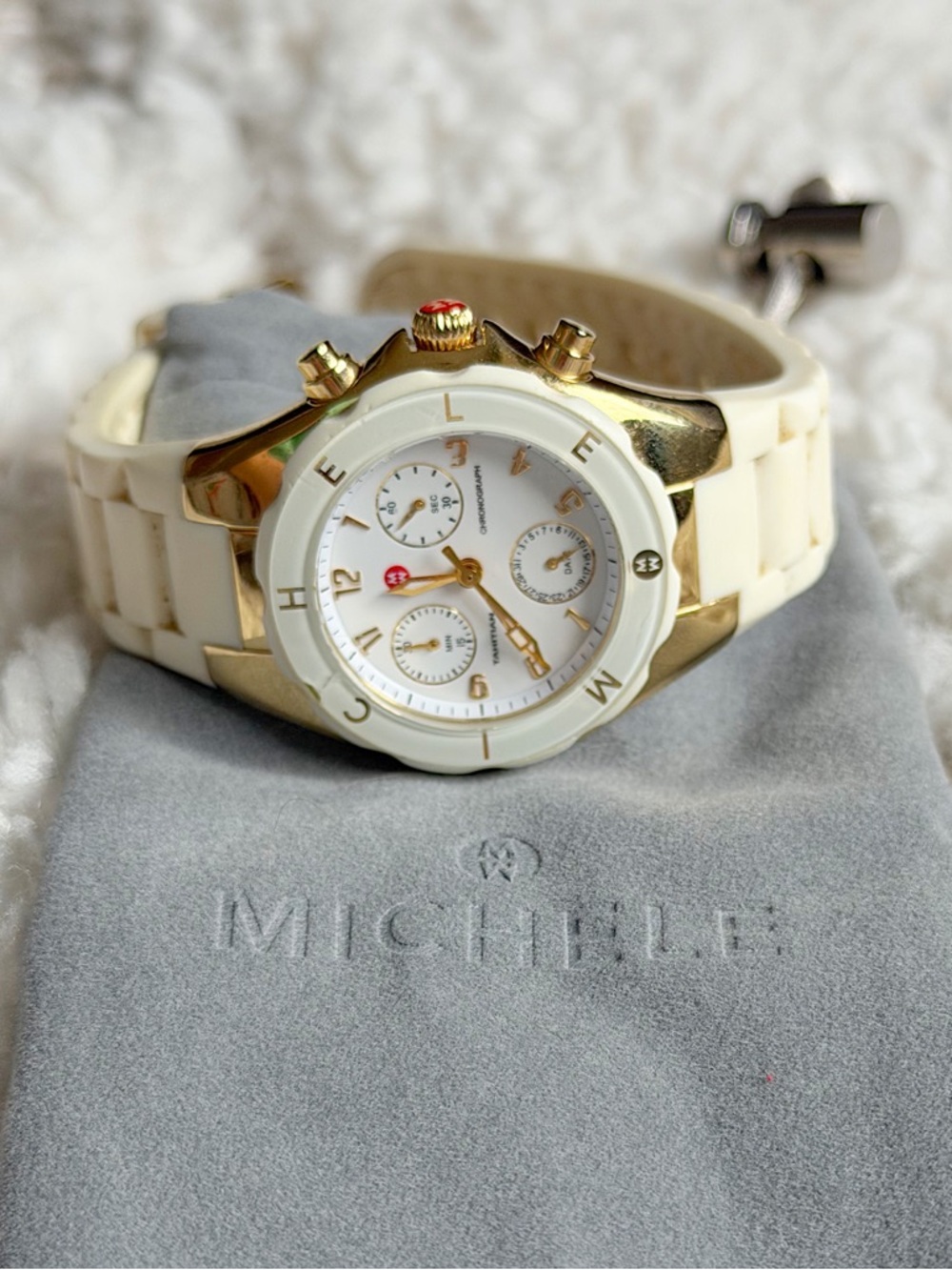 Michele Women's Tahitian Jelly Bean White & Gold Chronograph Watch MWW12D000011